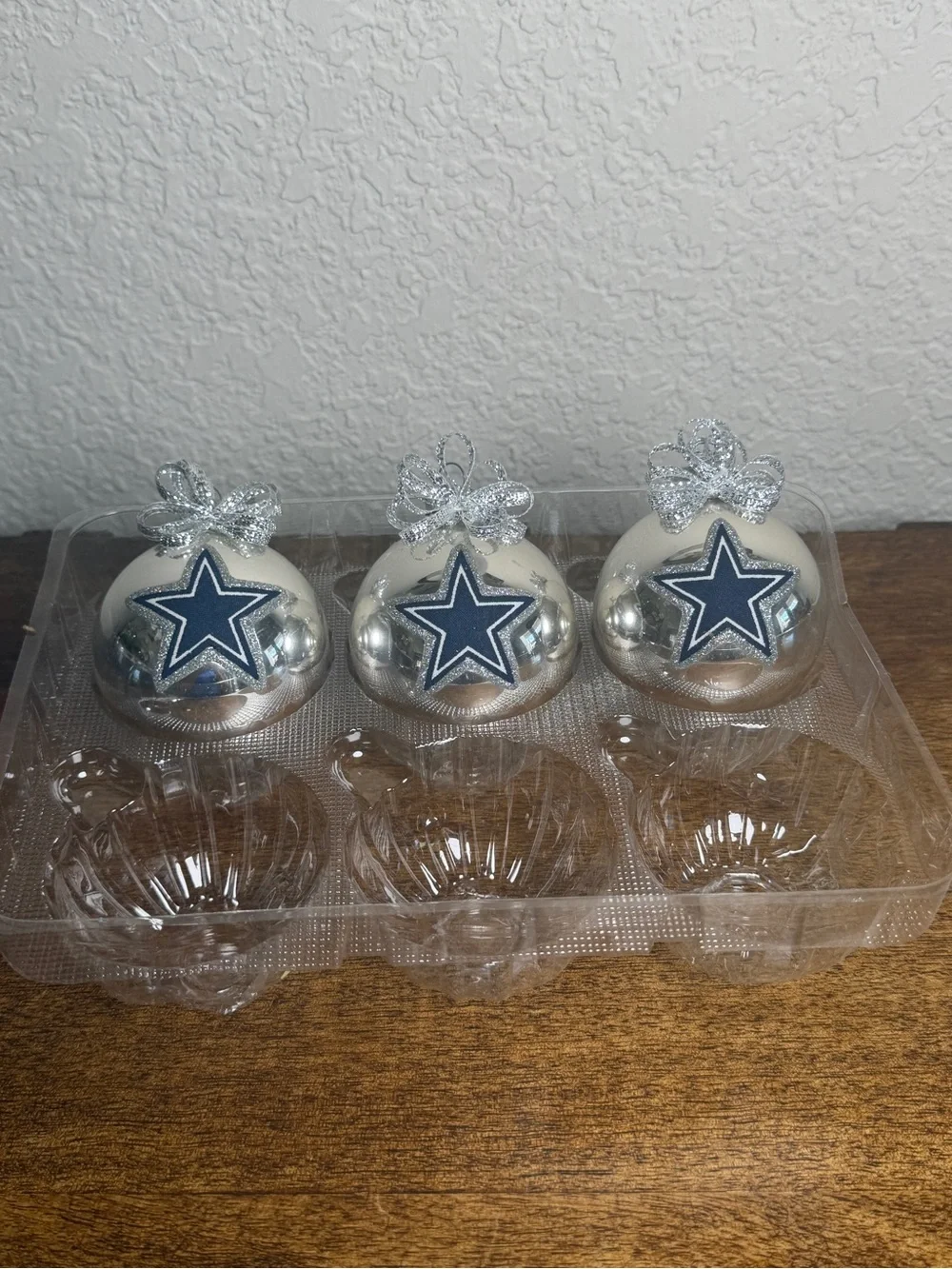 Dallas Cowboys NFL Christmas Ornaments Set of 3 Silver Ball Star Logo 3” Holiday